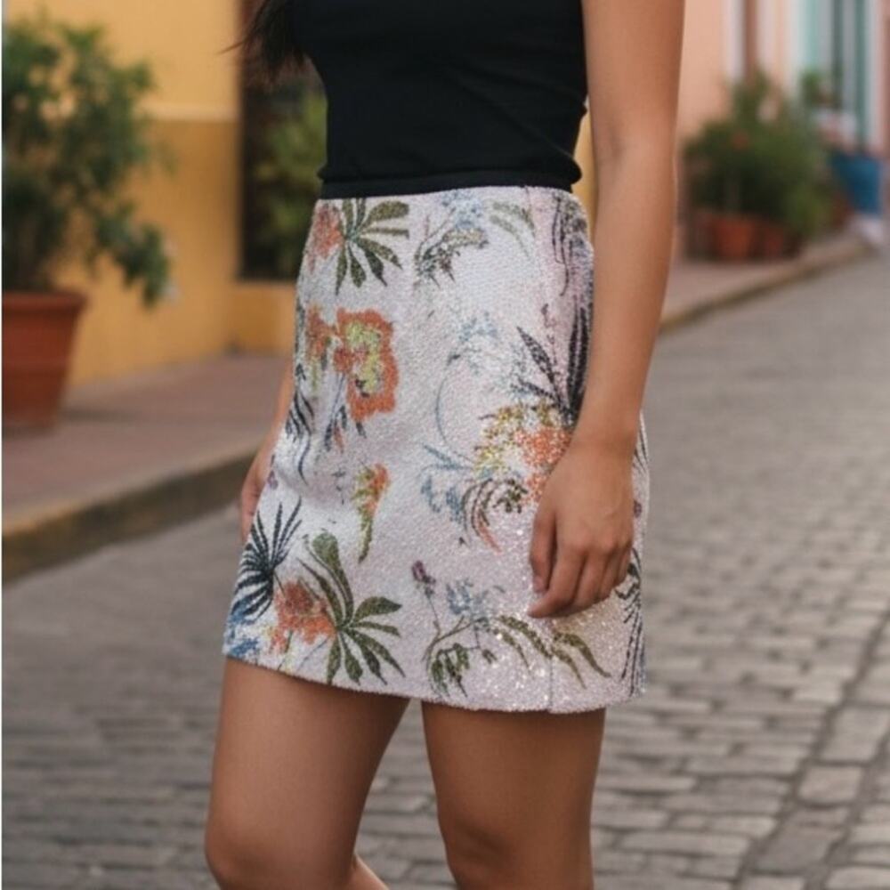 B|ouse London Sequin Lined Floral Mini Skirt – Size 8